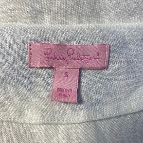 Lilly Pulitzer Amelia Island White Blue Linen Tunic Top Size Small Coastal - Picture 2 of 9